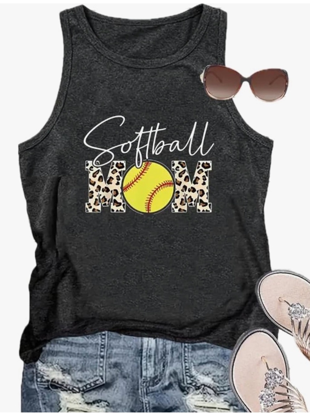 Softball Mom Graphic Tank Top Heather Black